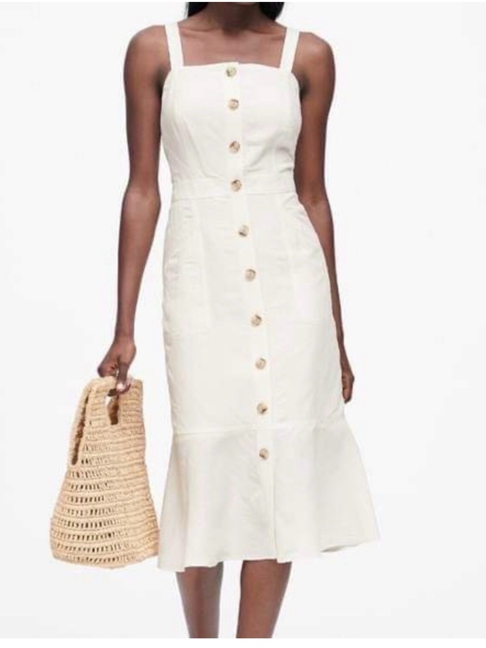 Banana republic Dress Women's 4 Sleeveless Button Front Beige Linen Blend - Picture 5 of 5